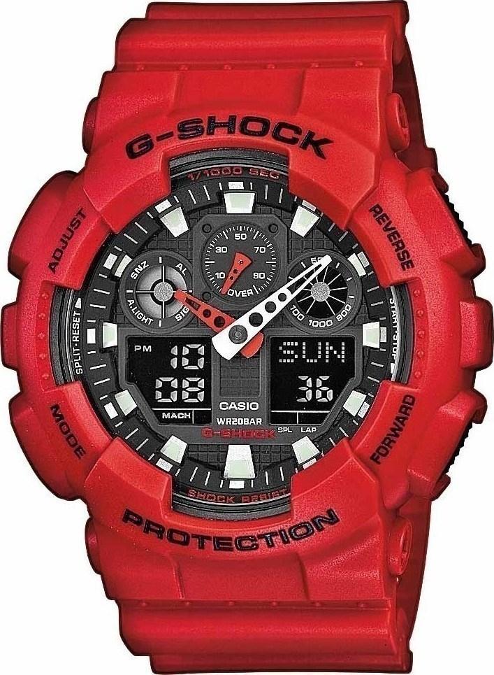 casio g shock chrono ga 100b 4aer red case with red rubber strap image1