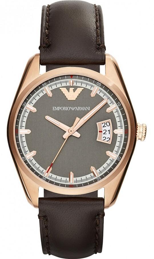 emporio armani ar6024 rosegold case with brown leather strap image1