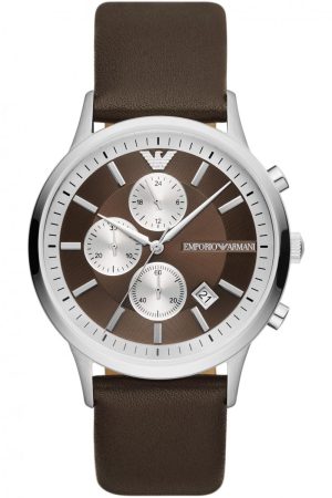 EMPORIO ARMANI Renato Chronograph – AR11490, Silver case with Brown Leather Strap