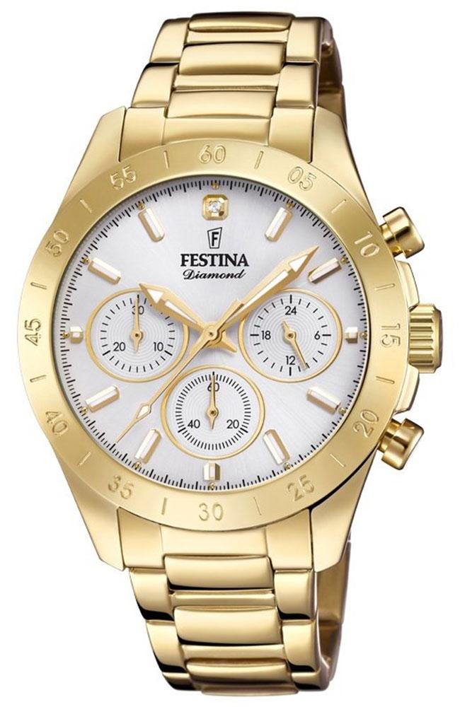 festina ladies chronograph f20400 1 gold case with stainless steel bracelet image1