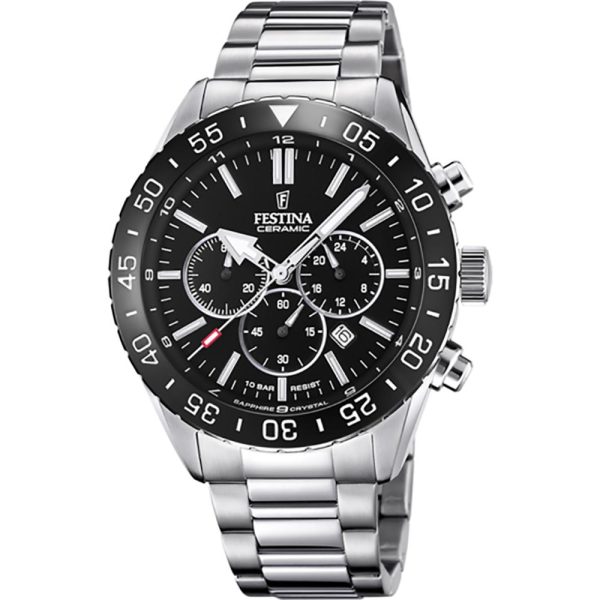 festina men s chronograph f20575 3 silver case with stainless steel bracelet image1