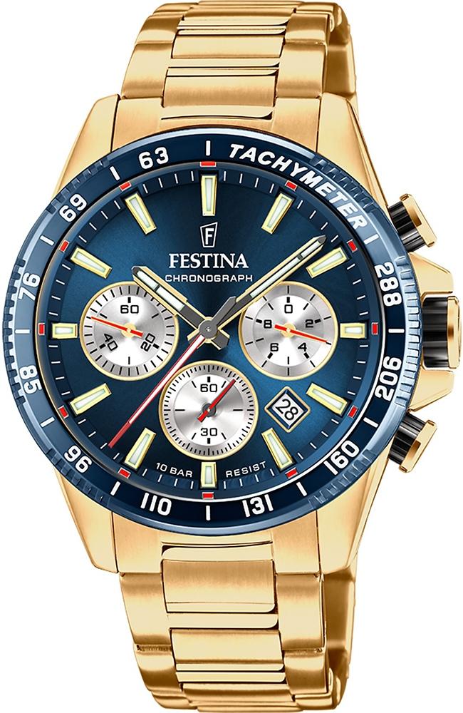 festina men s chronograph f20634 2 gold case with stainless steel bracelet image1