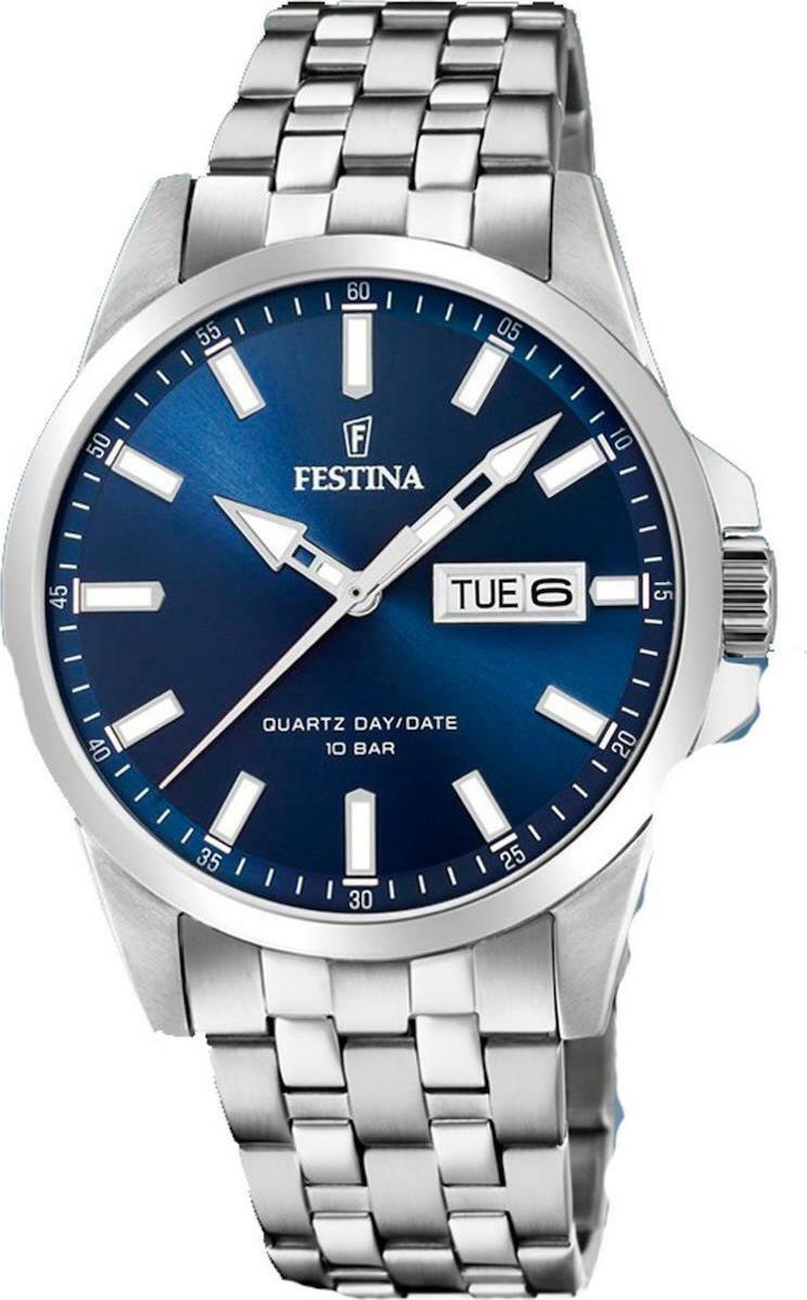 festina men s f20357 3 silver case with stainless steel bracelet image1