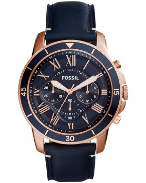 FOSSIL Grant Sport Chronograph – FS5237, Rose Gold case with Blue Leather Strap