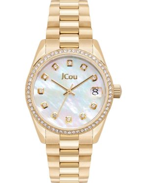 JCOU Gliss Crystals – JU19060-5, Gold case with Stainless Steel Bracelet