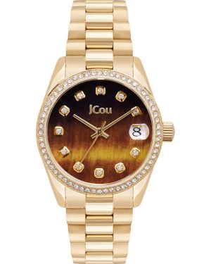 JCOU Gliss Crystals – JU19060-6, Gold case with Stainless Steel Bracelet