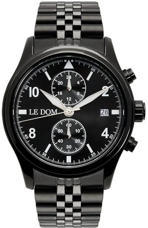LE DOM Pilot Chronograph – LD.1348-8, Black case with Stainless Steel Bracelet