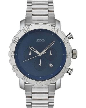 LE DOM Pilot Chronograph – LD.1496-3, Silver case with Stainless Steel Bracelet