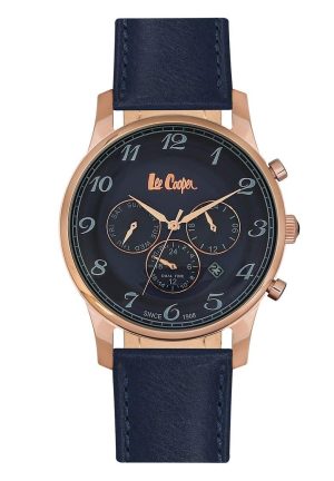 LEE COOPER Dual Time Men’s – LC06425.499, Rose Gold case with Blue Leather Strap