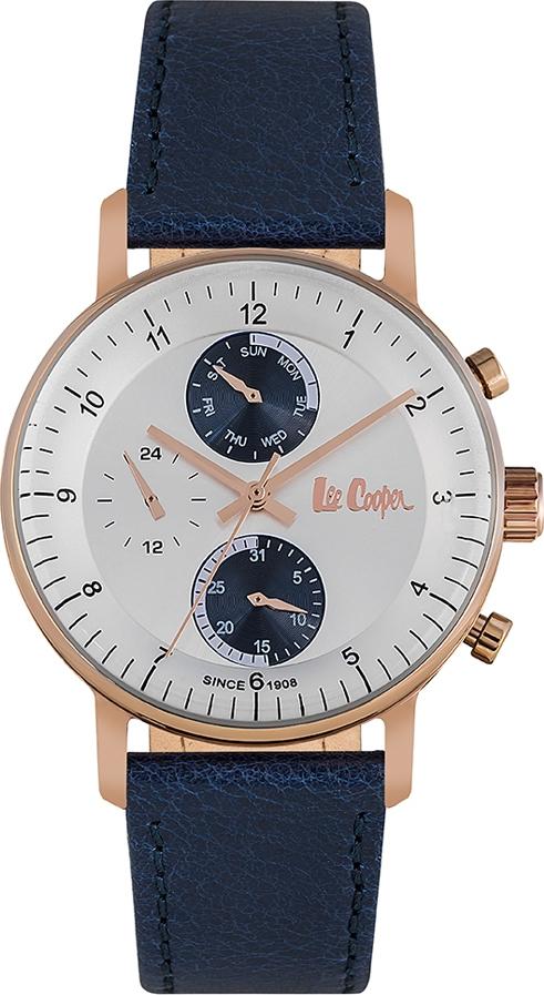 lee cooper men s lc06533 499 rose gold case with blue leather strap image1