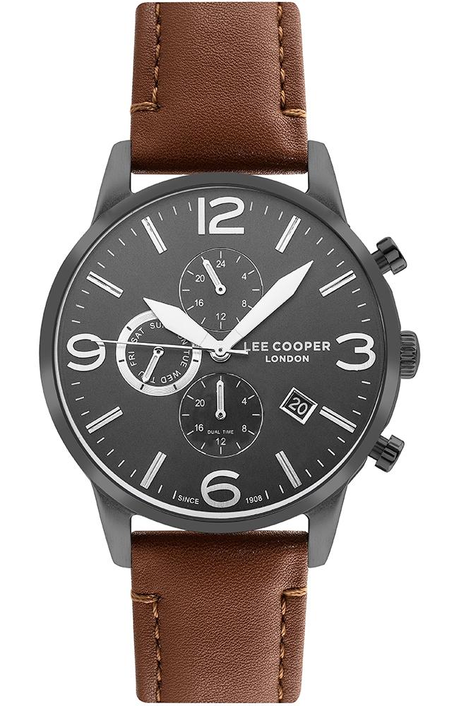 lee cooper men s lc07083 064 black case with brown leather strap image1