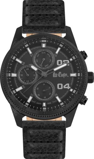 LEE COOPER Multifunction Men’s – LC06592.651, Black case with Black Leather Strap