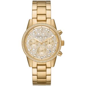 MICHAEL KORS Ritz Chronograph Crystals – MK7310, Gold case with Stainless Steel Bracelet