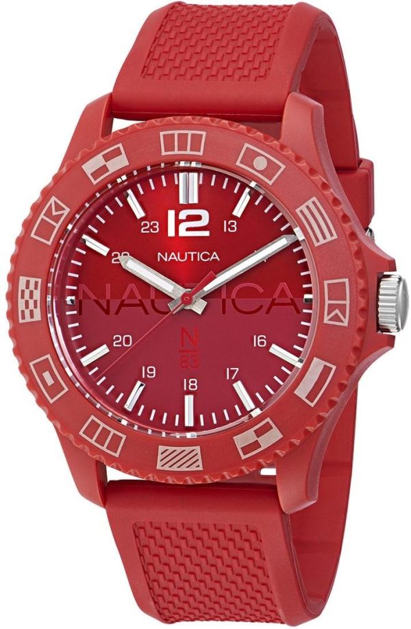 nautica n83 wavemakers napwvf305 red case with red rubber strap image1