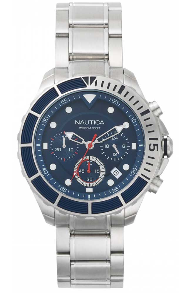 nautica puerto rico napptr004 silver case with stainless steel bracelet image1