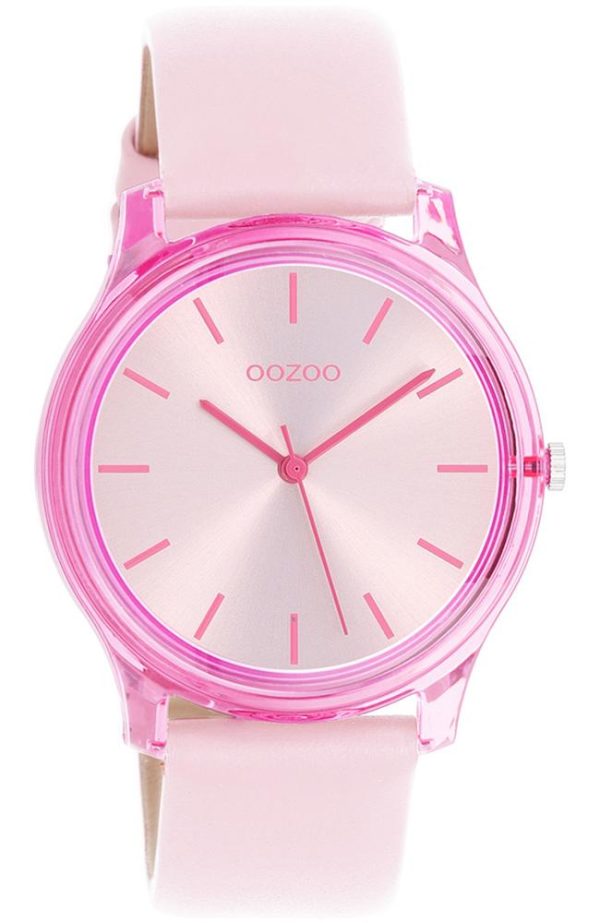 oozoo timepieces c11138 pink case with pink leather strap image1