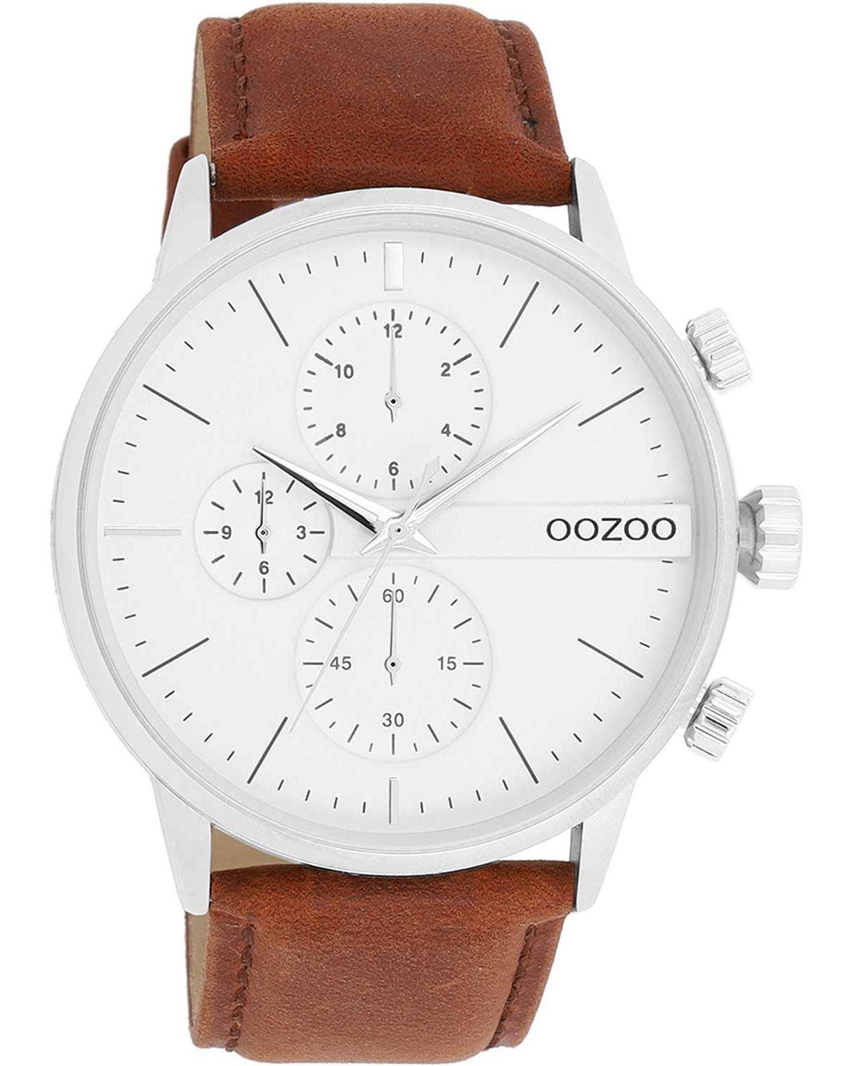 oozoo timepieces c11220 silver case with brown leather strap image1