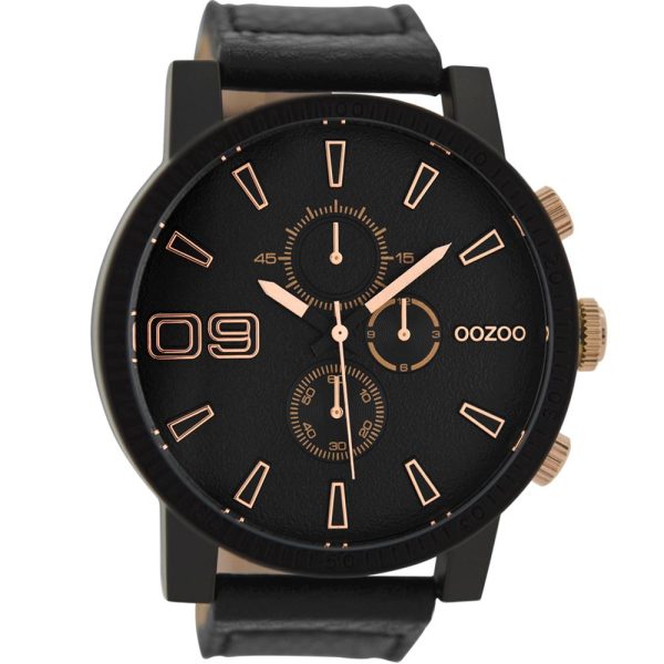 oozoo timepieces c9034 black case with black leather strap