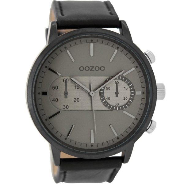 oozoo timepieces xxl c9058 black case with black leather strap
