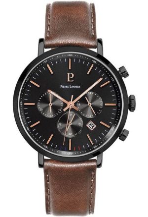 PIERRE LANNIER Baron Chronograph – 222G434 Black case with Brown Leather strap