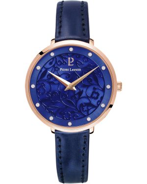 PIERRE LANNIER Eolia Crystals – 039L966 Rose Gold case with Blue Leather strap