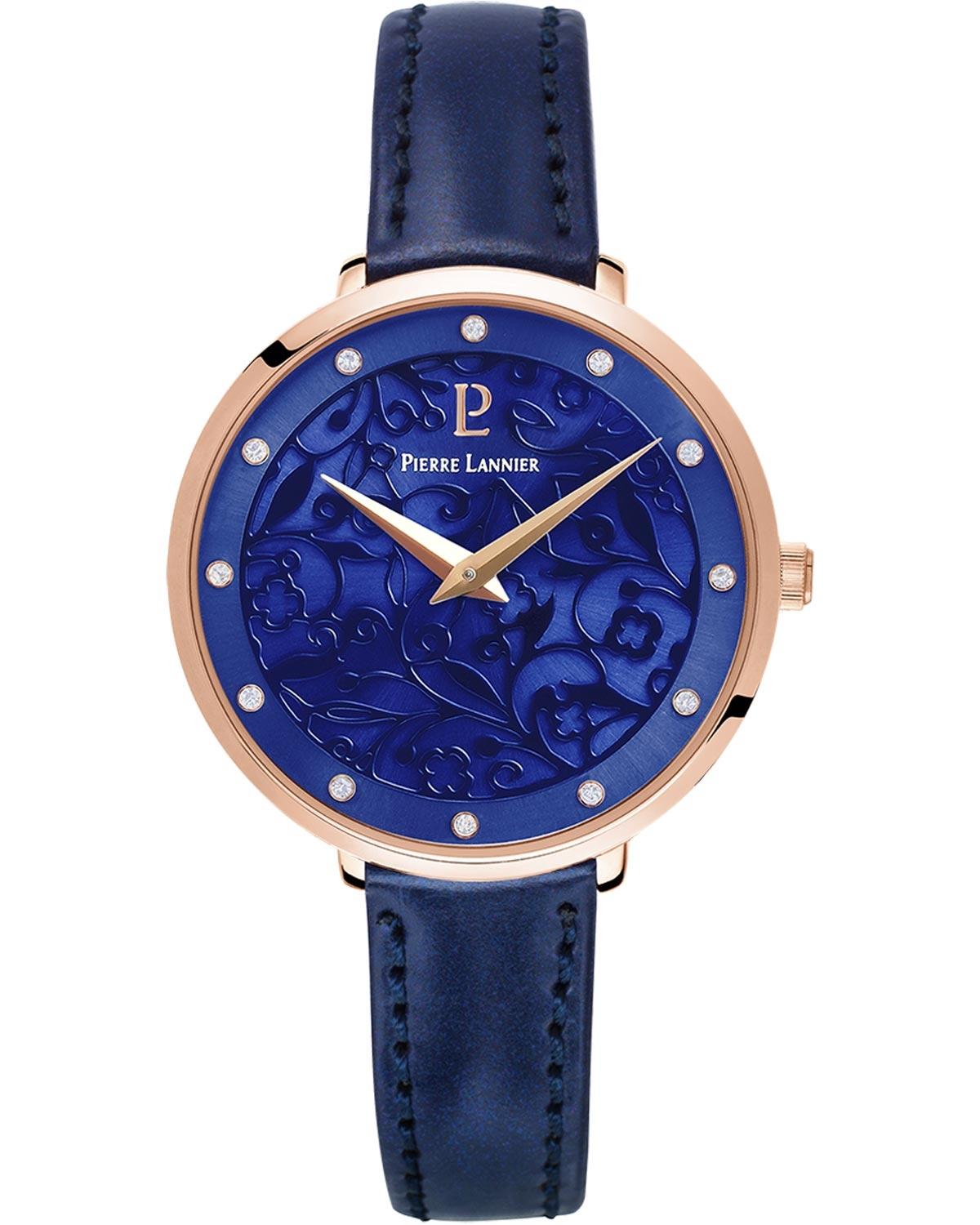 pierre lannier eolia crystals 039l966 rose gold case with blue leather strap image1