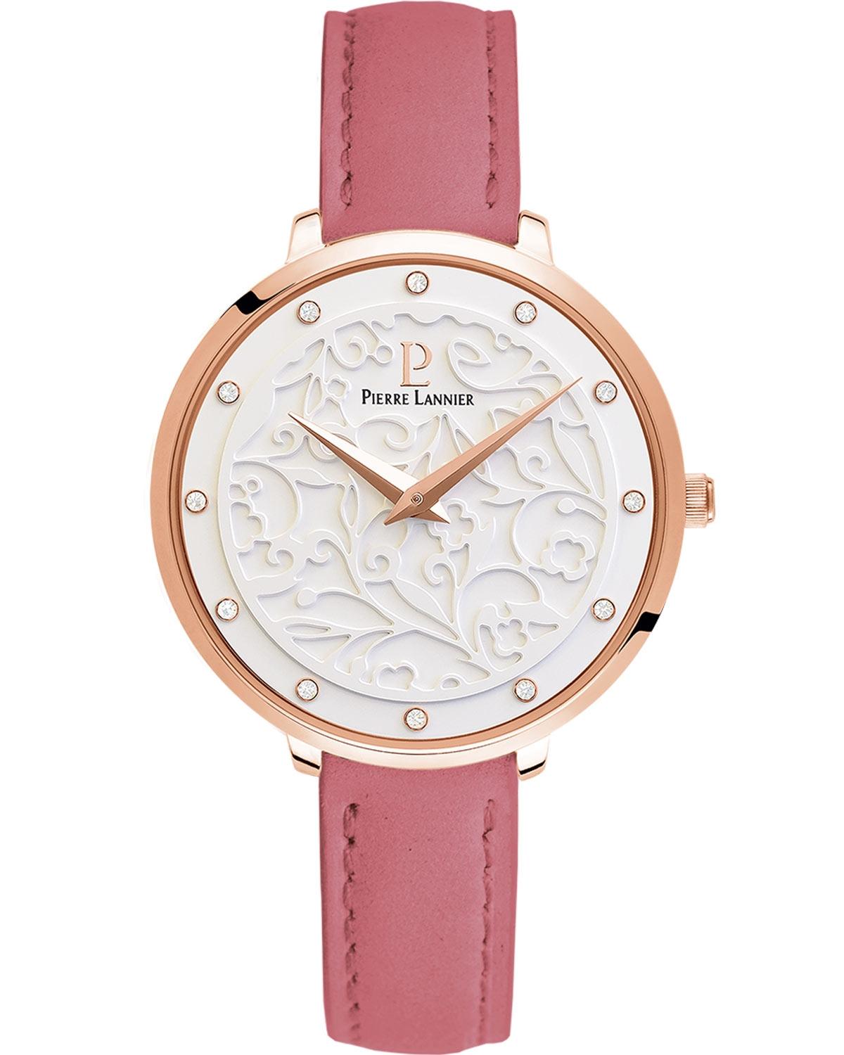 pierre lannier eolia crystals 041k605 rose gold case with pink leather strap image1