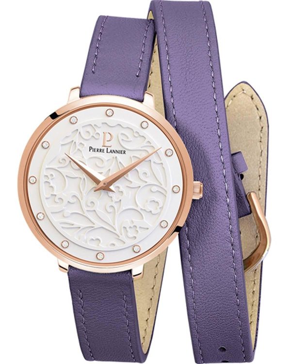 pierre lannier eolia crystals 043k909 rose gold case with purple leather strap image1