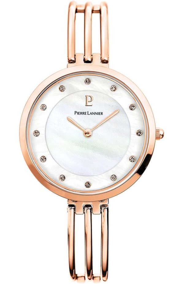 pierre lannier ladies crystals 016m999 rose gold case with stainless steel bracelet image1
