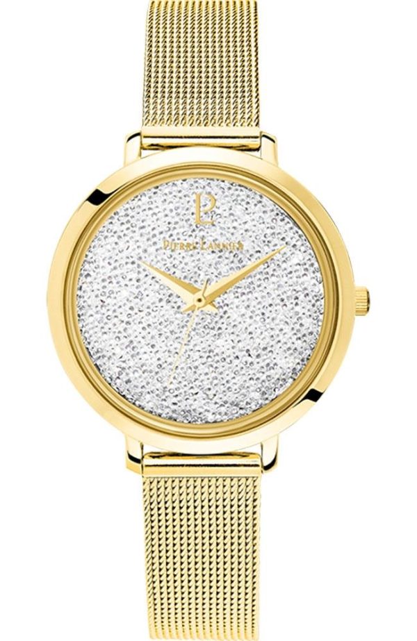 pierre lannier ladies crystals 105j508 gold case with stainless steel bracelet image1