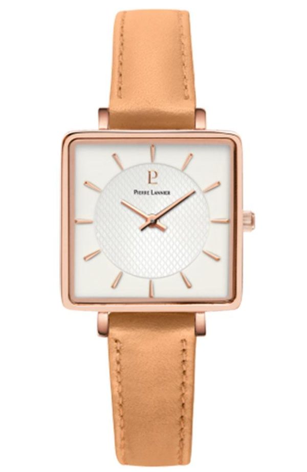 pierre lannier lecare 008f929 rose gold case with brown leather strap image1