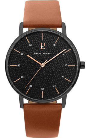 PIERRE LANNIER Mens – 203F434 Black case with Brown Leather strap