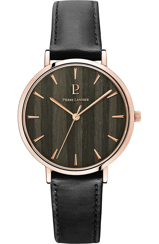 pierre lannier nature 018p993 rose gold case with black leather strap image1
