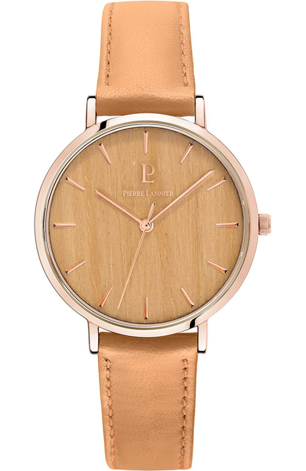 pierre lannier nature 018p994 rose gold case with beige leather strap image1