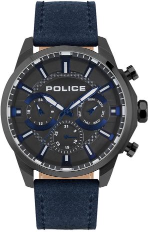 POLICE Menelik – PEWJF2204206, Black case with Blue Leather Strap
