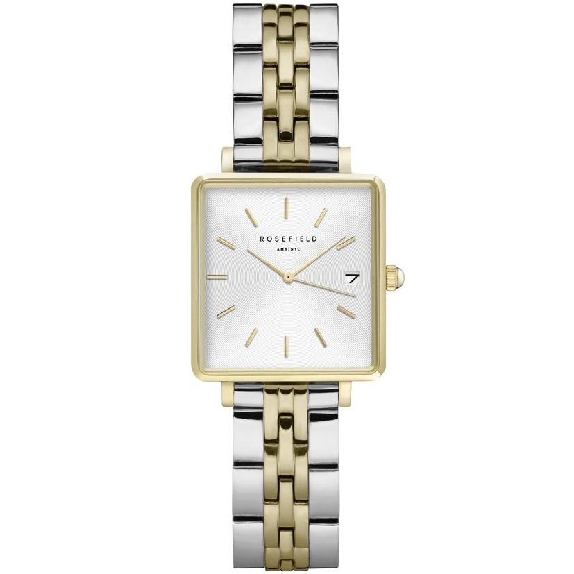 rosefield the mini boxy qmwssg q023 gold case with stainless steel bracelet image1