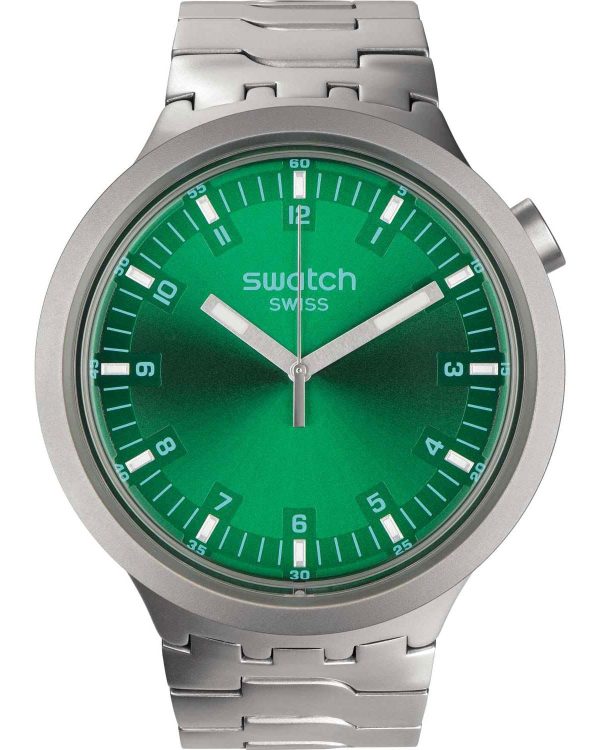 swatch big bold irony forest face sb07s101g silver case with stainless steel bracelet image1