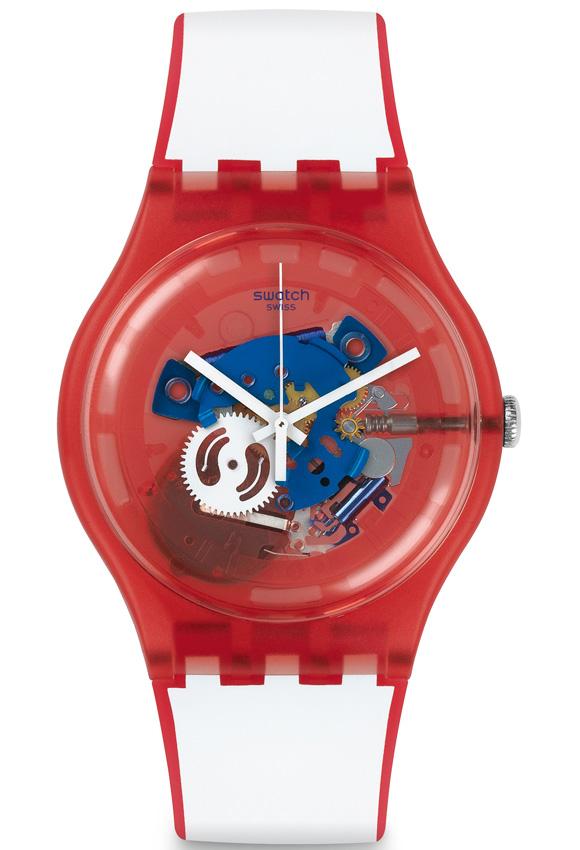 swatch clownfish suor102 red case with white red rubber strap image1