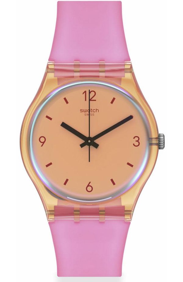 swatch coral dreams so28o401 orange case with pink rubber strap image1