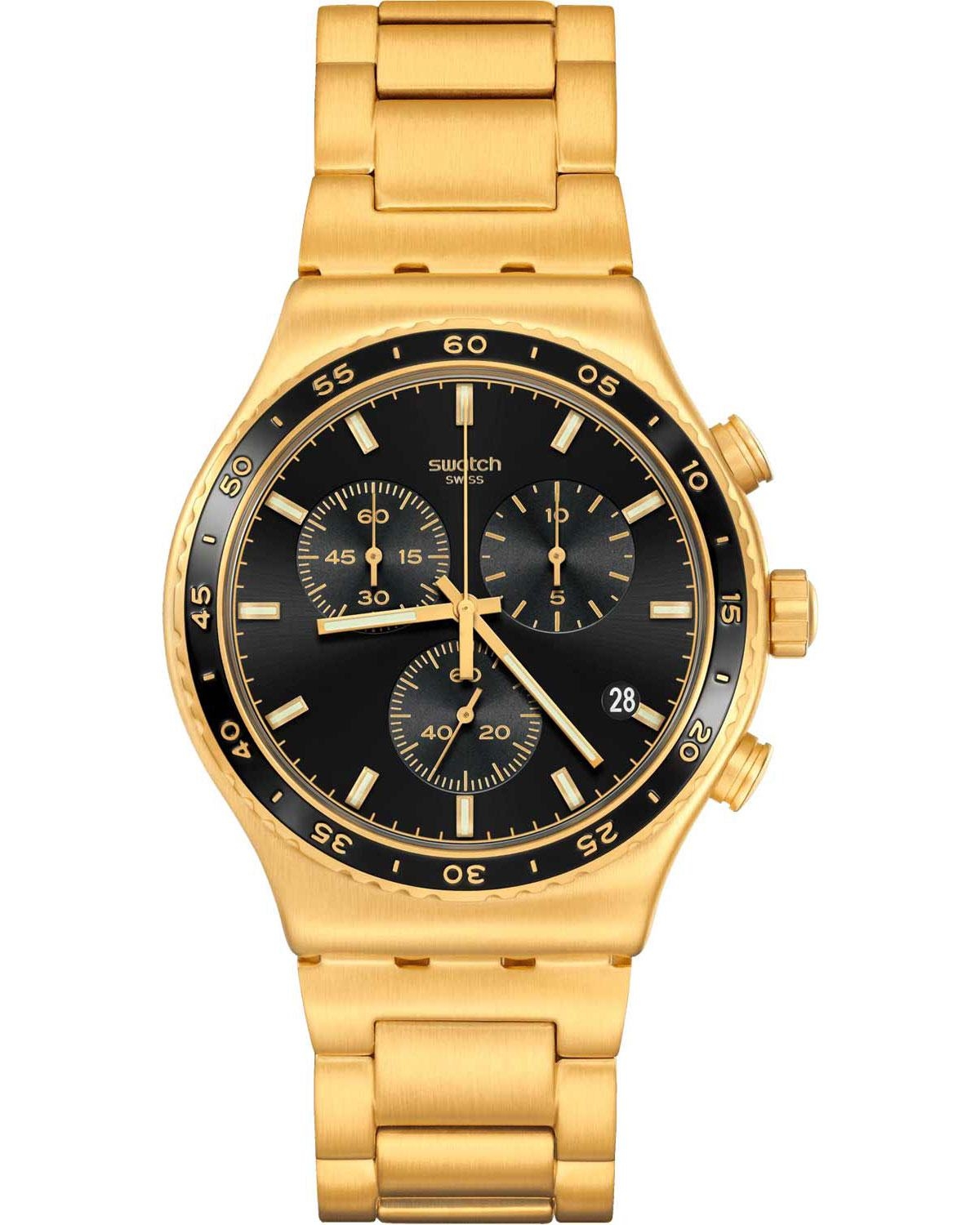 swatch in the black chronograph yvg418g gold case with stainless steel bracelet image1