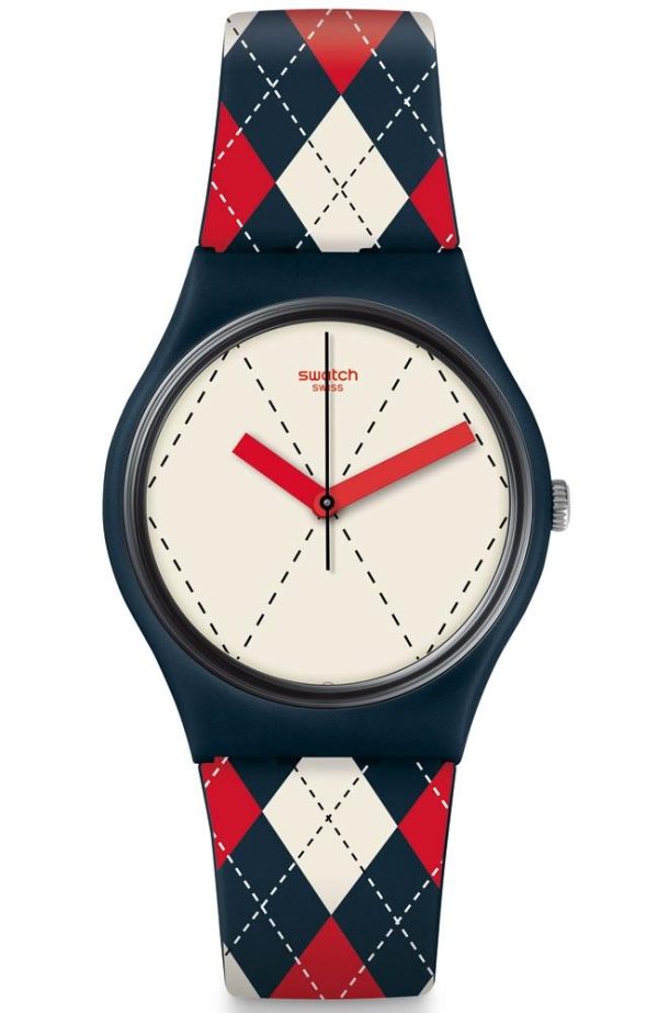 swatch socquette gn255 blue case with multicolor rubber strap image1