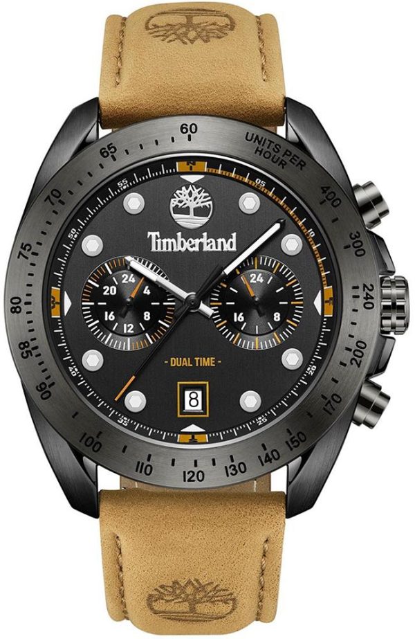 timberland carrigan dual time tdwgf2230501 black case with brown leather strap image1