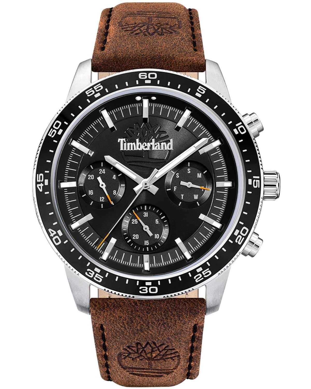 timberland parkman tdwgf0029002 silver case with brown leather strap image1