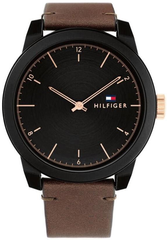 tommy hilfiger gents 1710544 black case with brown leather strap image1