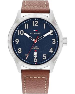 TOMMY HILFIGER Gents – 1710559, Silver case with Brown Leather Strap