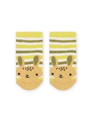 Βρεφικές Κάλτσες Unisex Yellow/Green Stripes Rabbit – ΣΚΟΥΡΟ ΧΑΚΙ