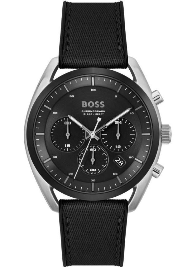 boss top chronograph 1514091 silver case with black fabric strap image1