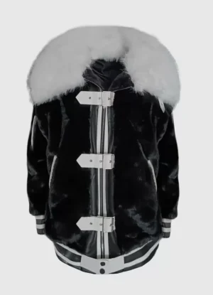 γούνινο jacket με πλούσιο γιακά – Μαύρο