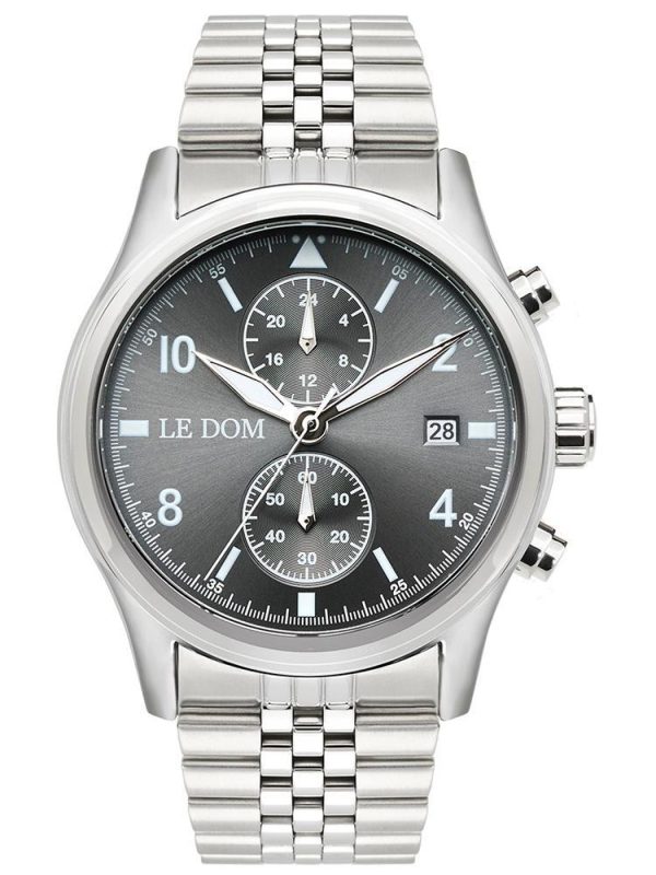 le dom pilot chronograph ld 1348 6 silver case with stainless steel bracelet image1