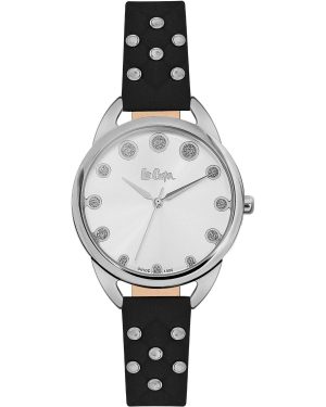 LEE COOPER Ladies Crystals – LC06388.331, Silver case with Black Leather Strap